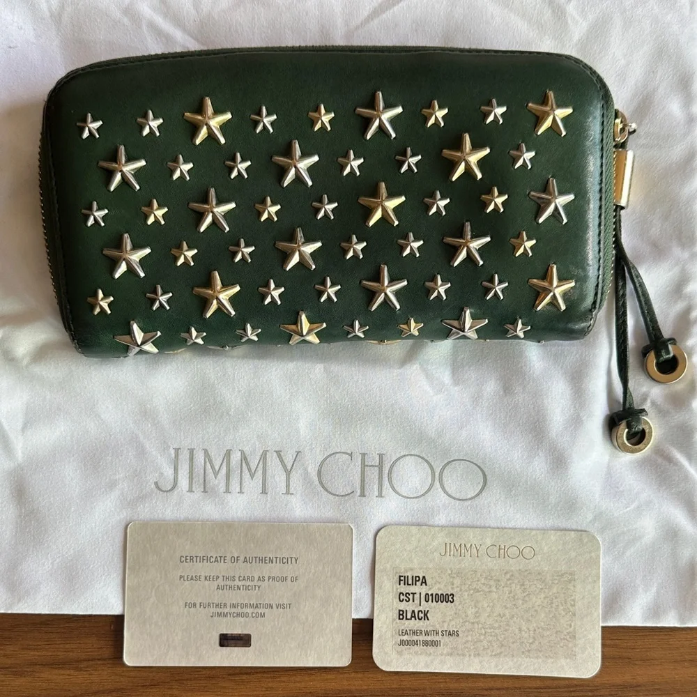 Jimmy Choo Forest Green Wallet with Star Studs - Picture 3 of 9